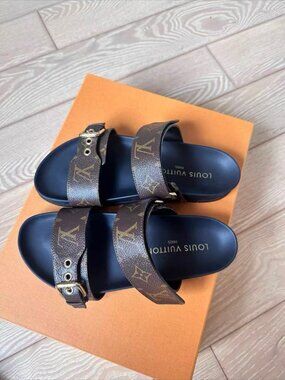 Louis Vuitton Monogram Strap Flat Slide Sandals